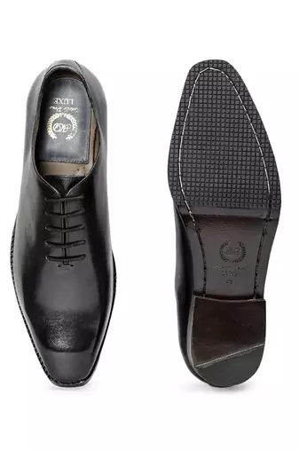Black grey leather wholecut oxfords