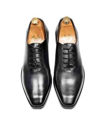 Black grey leather wholecut oxfords 5