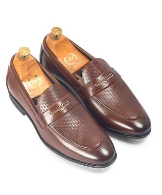 Chocolate brown synthetic textured slipons 1