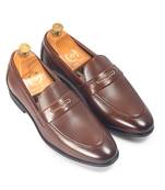 Chocolate brown synthetic textured slipons