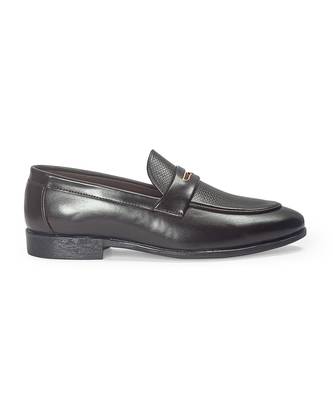 Dark brown synthetic textured slipons 2