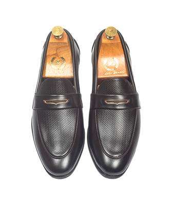 Dark brown synthetic textured slipons 5