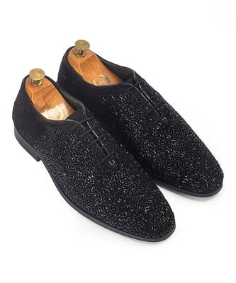 Black riviera glamorous velvet wholecut shoes 1