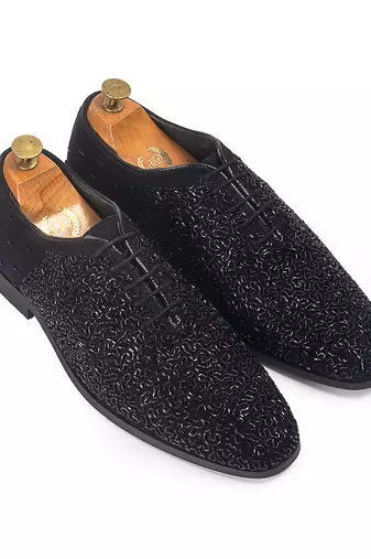 Black riviera glamorous velvet wholecut shoes
