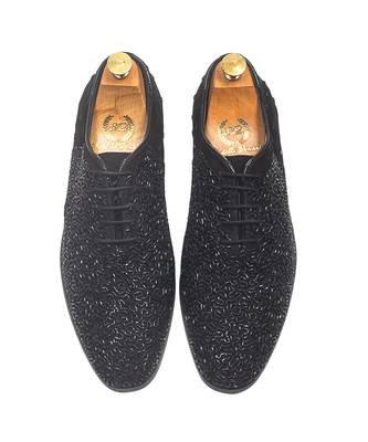 Black riviera glamorous velvet wholecut shoes 5