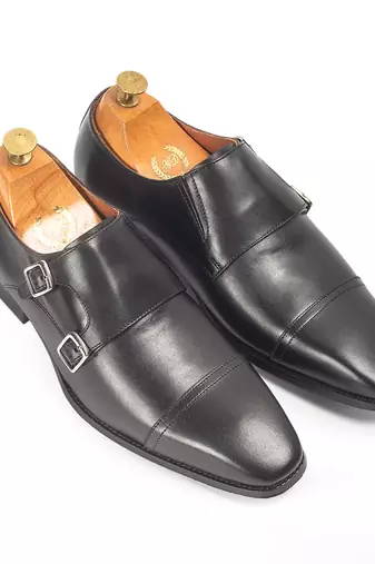 Black wellington leather monkstraps