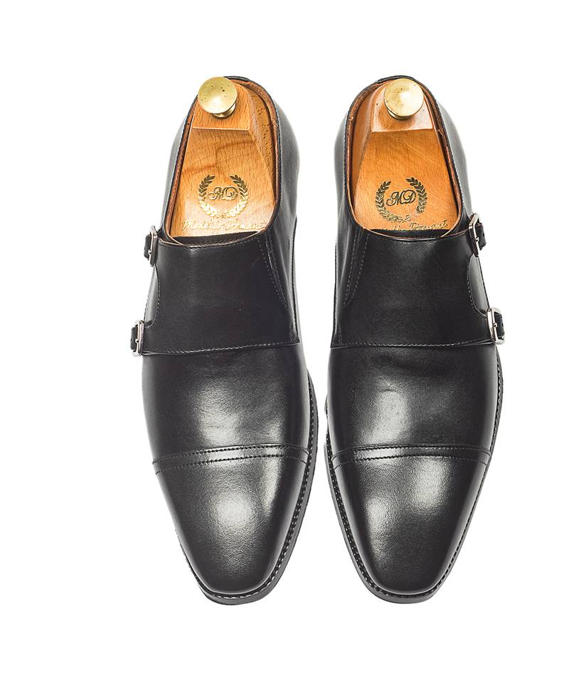 Black wellington leather monkstraps