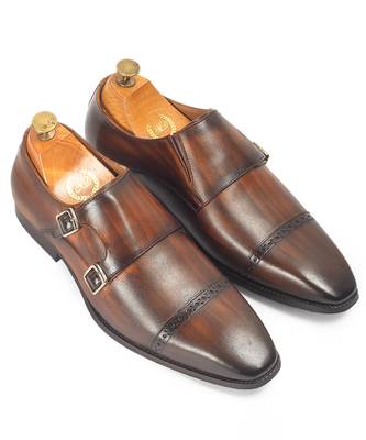 Tan brown wellington patina leather monkstraps 1