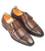 Tan brown wellington patina leather monkstraps