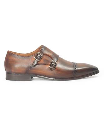 Tan brown wellington patina leather monkstraps 2