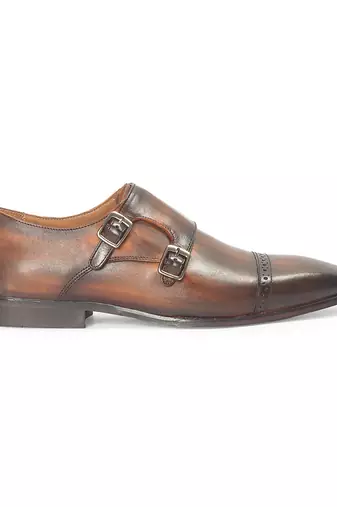 Tan brown wellington patina leather monkstraps
