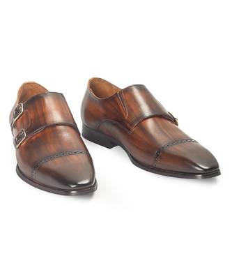 Tan brown wellington patina leather monkstraps 3