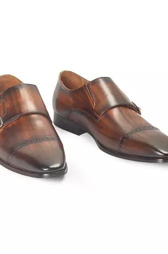 Tan brown wellington patina leather monkstraps