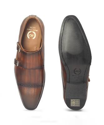 Tan brown wellington patina leather monkstraps 4