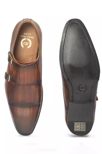Tan brown wellington patina leather monkstraps