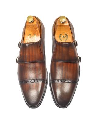 Tan brown wellington patina leather monkstraps 5