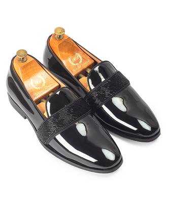 Black patent embelished leather slipons 1