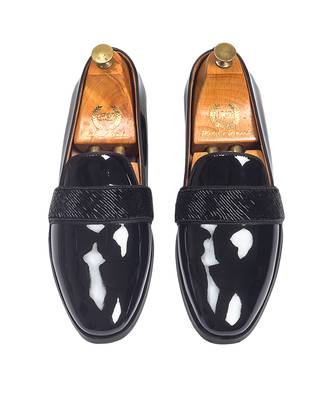 Black patent embelished leather slipons 5