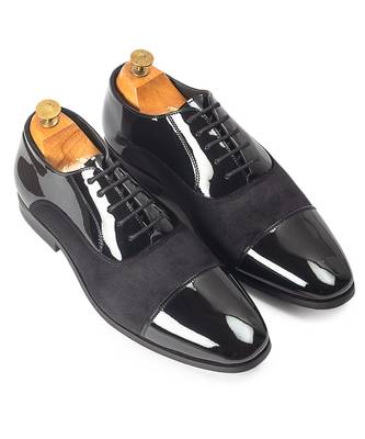 Black patent velvet leather oxfords 1