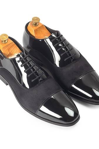 Black patent velvet leather oxfords