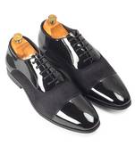 Black patent velvet leather oxfords