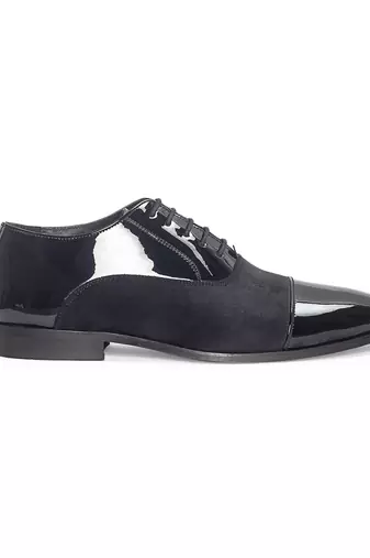 Black patent velvet leather oxfords