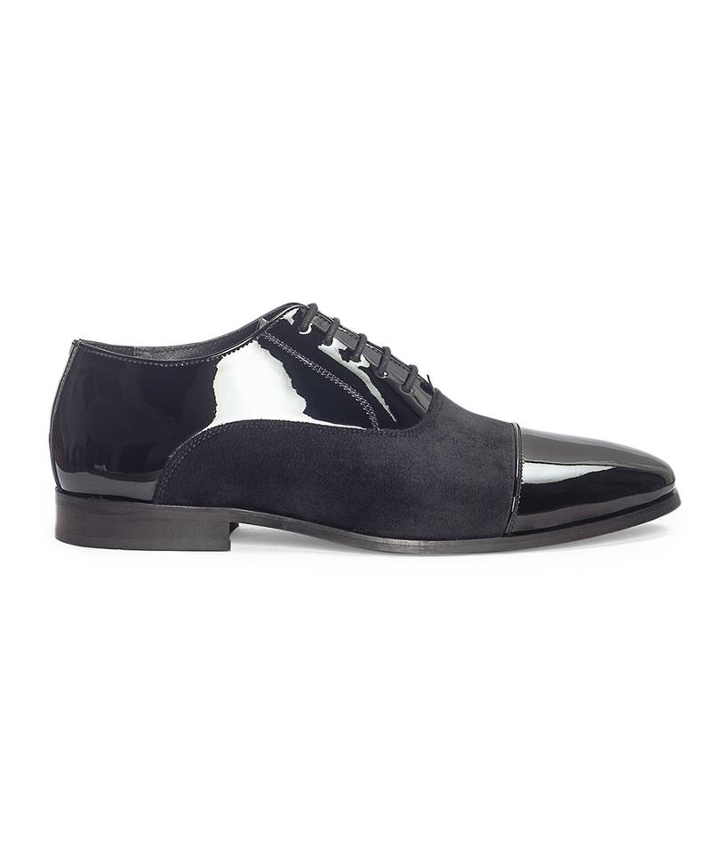 Black patent velvet leather oxfords