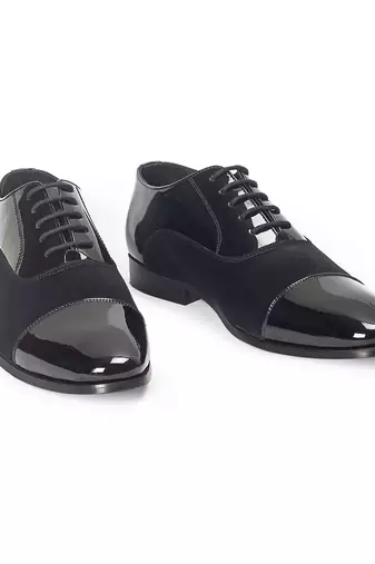 Black patent velvet leather oxfords