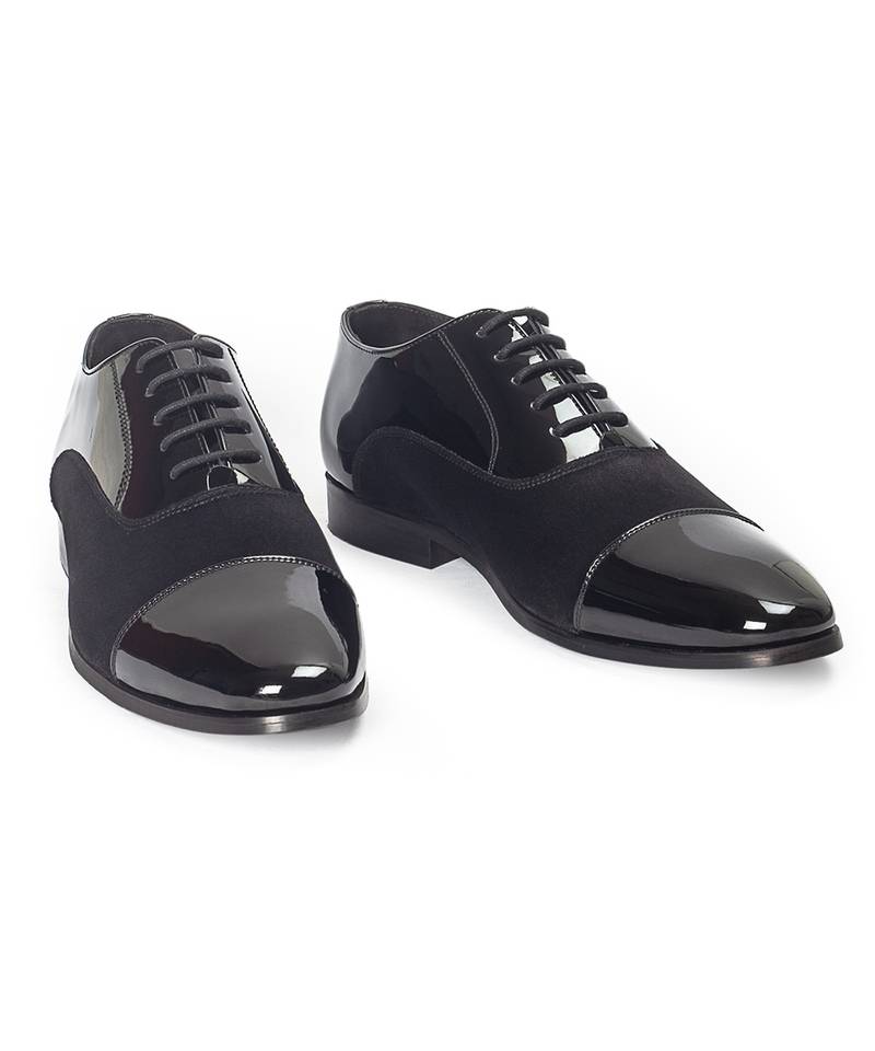 Black patent velvet leather oxfords