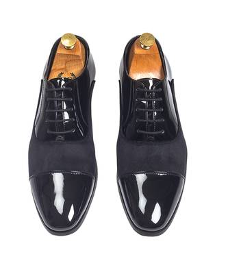 Black patent velvet leather oxfords 5