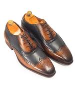 Tan brown navy patina leather shoes