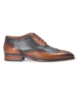 Tan brown navy patina leather shoes 2