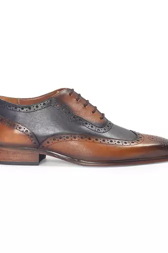 Tan brown navy patina leather shoes