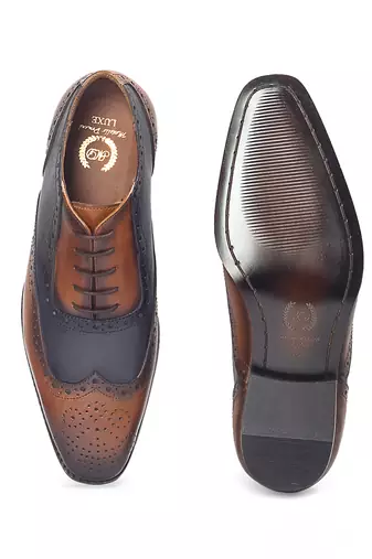 Tan brown navy patina leather shoes