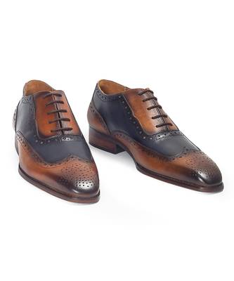 Tan brown navy patina leather shoes 4