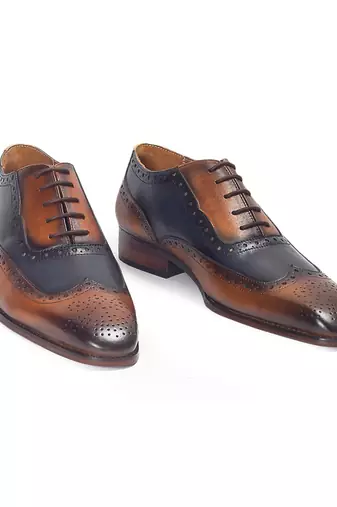 Tan brown navy patina leather shoes