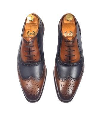 Tan brown navy patina leather shoes 5
