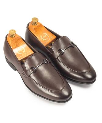 Brown synthetic buckle slipons 1