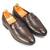 Brown synthetic buckle slipons