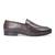 Brown synthetic buckle slipons