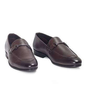 Brown synthetic buckle slipons 4