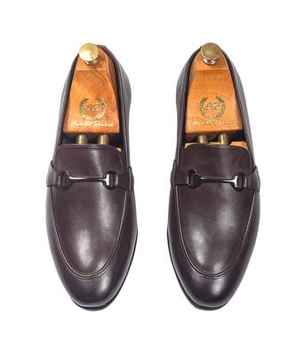 Brown synthetic buckle slipons 5