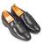 Black synthetic buckle slipons