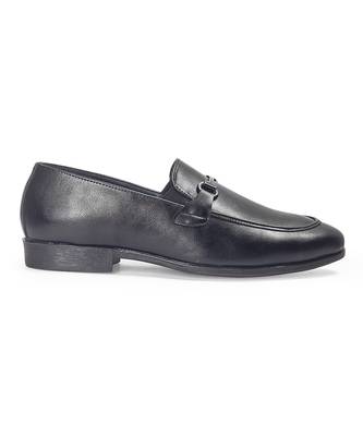 Black synthetic buckle slipons 2