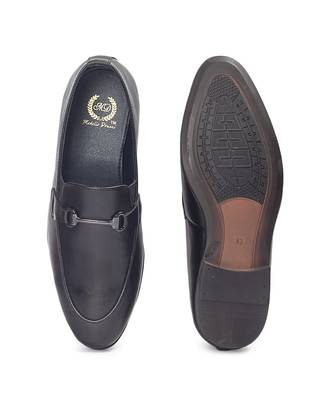 Black synthetic buckle slipons 3