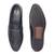 Black synthetic buckle slipons