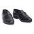 Black synthetic buckle slipons