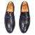 Black synthetic buckle slipons