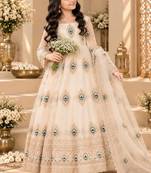 Heavy fendy silk blend embroidery thred and sequnce work off white readymade ethnic gown