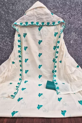 white unstitched thread embroidery with embroidered dupatta cambric dress material